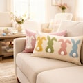 Easter Bunny Embroidered Pillow Cover: Tufted Cushion, Farmhouse Lumbar Pillowcase product logo