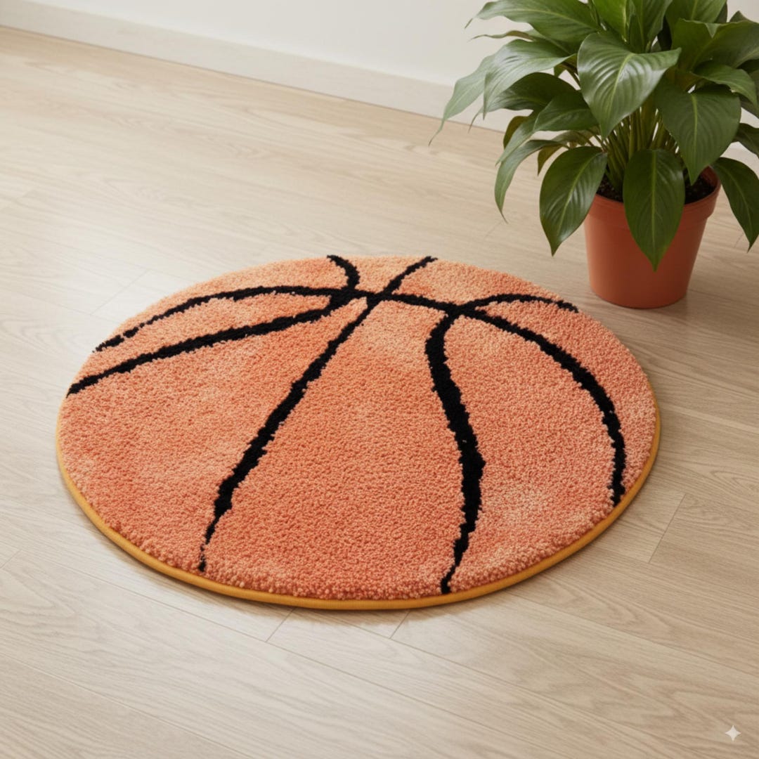 Flocked Basketball Rug: Sport Area Carpet, Unique Kids Room Play Mat ...