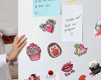 Valentine's Day Sticker Pack 60Pcs – Cute Romantic Love Notes, Sweetheart Candy, Hearts, Kisses, Animals, Funny Sayings – Perfect for Scrapb