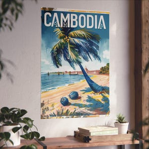 Cambodia Travel Poster | Angkor Wat Wall Art | Vintage Cambodia Print | Southeast Asia Decor | Khmer Temple Art | Travel Gift