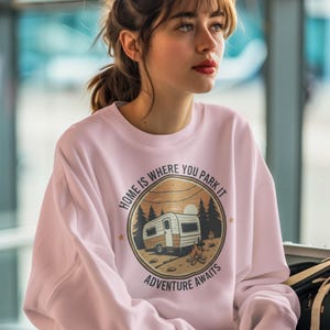 Home Is Where You Park It Retro Badge Hoodie - High-End Glamping Sweatshirt - Nature Inspired Travel Gift - Nomad Lifestyle Gear image 2