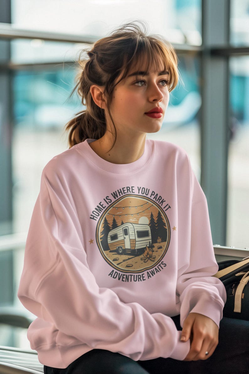 Home Is Where You Park It Retro Badge Hoodie - High-End Glamping Sweatshirt - Nature Inspired Travel Gift - Nomad Lifestyle Gear image 2