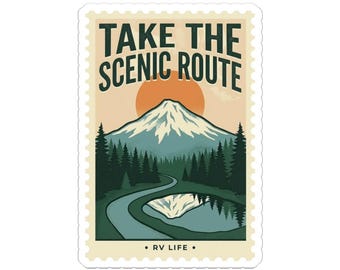 Take the Scenic Route Sticker | Vintage National Park, Mountain & Forest Travel