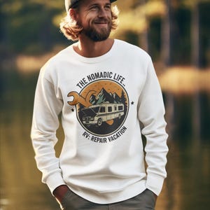 Home Is Where You Park It Retro Badge Hoodie - High-End Glamping Sweatshirt - Nature Inspired Travel Gift - Nomad Lifestyle Gear image 3