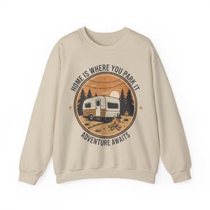 Home Is Where You Park It Retro Badge Hoodie - High-End Glamping Sweatshirt - Nature Inspired Travel Gift - Nomad Lifestyle Gear image 6