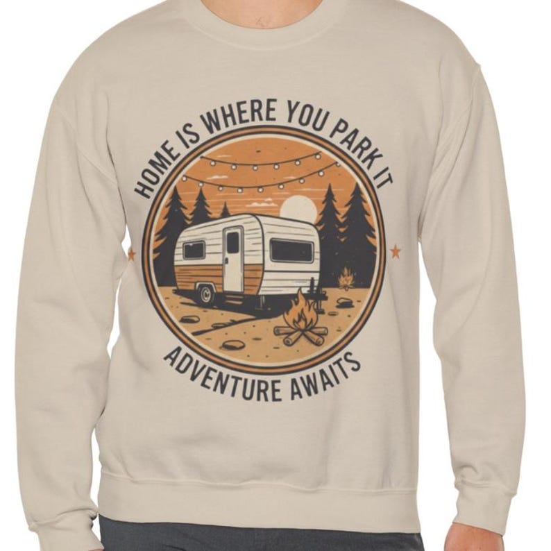 Home Is Where You Park It Retro Badge Hoodie - High-End Glamping Sweatshirt - Nature Inspired Travel Gift - Nomad Lifestyle Gear image 1