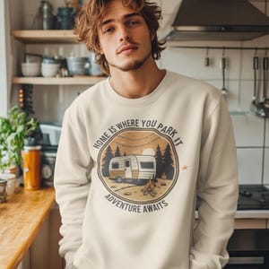 Home Is Where You Park It Retro Badge Hoodie - High-End Glamping Sweatshirt - Nature Inspired Travel Gift - Nomad Lifestyle Gear image 4