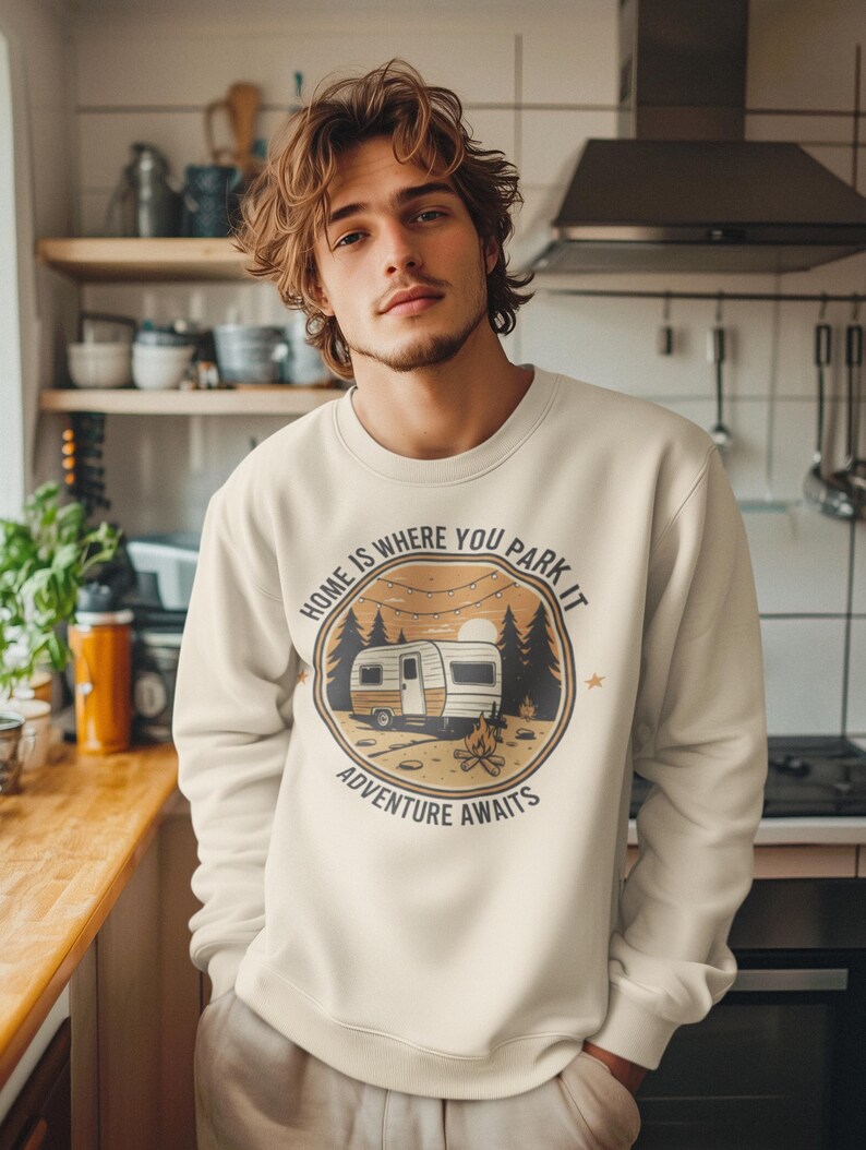 Home Is Where You Park It Retro Badge Hoodie - High-End Glamping Sweatshirt - Nature Inspired Travel Gift - Nomad Lifestyle Gear image 4
