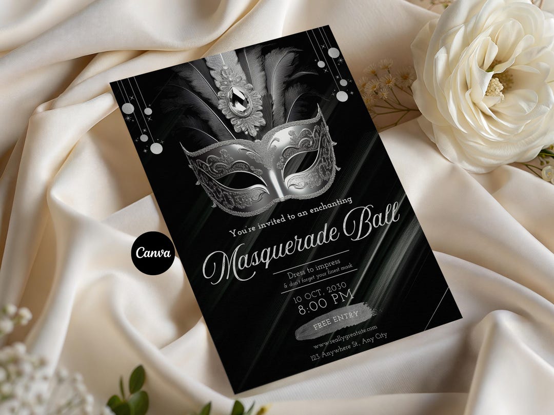 Ball Invite Elegant Silver Masquerade Ball Invitation Template, Gala Evenings ...