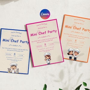 Little Chef Kids Kitchen Birthday Invitation, Cooking parties, Editable Canva Invite, (Digital Download)