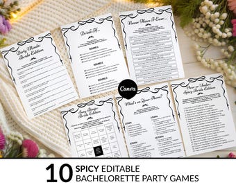 Spicy Adult Bachelorette Hen Party Games Bundle, Naughty Bridal Shower Games, Editable Canva Template (Digital Download)