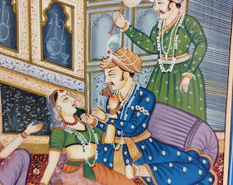 Vintage Mughal Indian Miniature Painting | Mughal Wall Decor Art