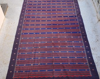 Alfombra vintage india de algodón de tejido plano, estilo dhurrie de cárcel o palacio