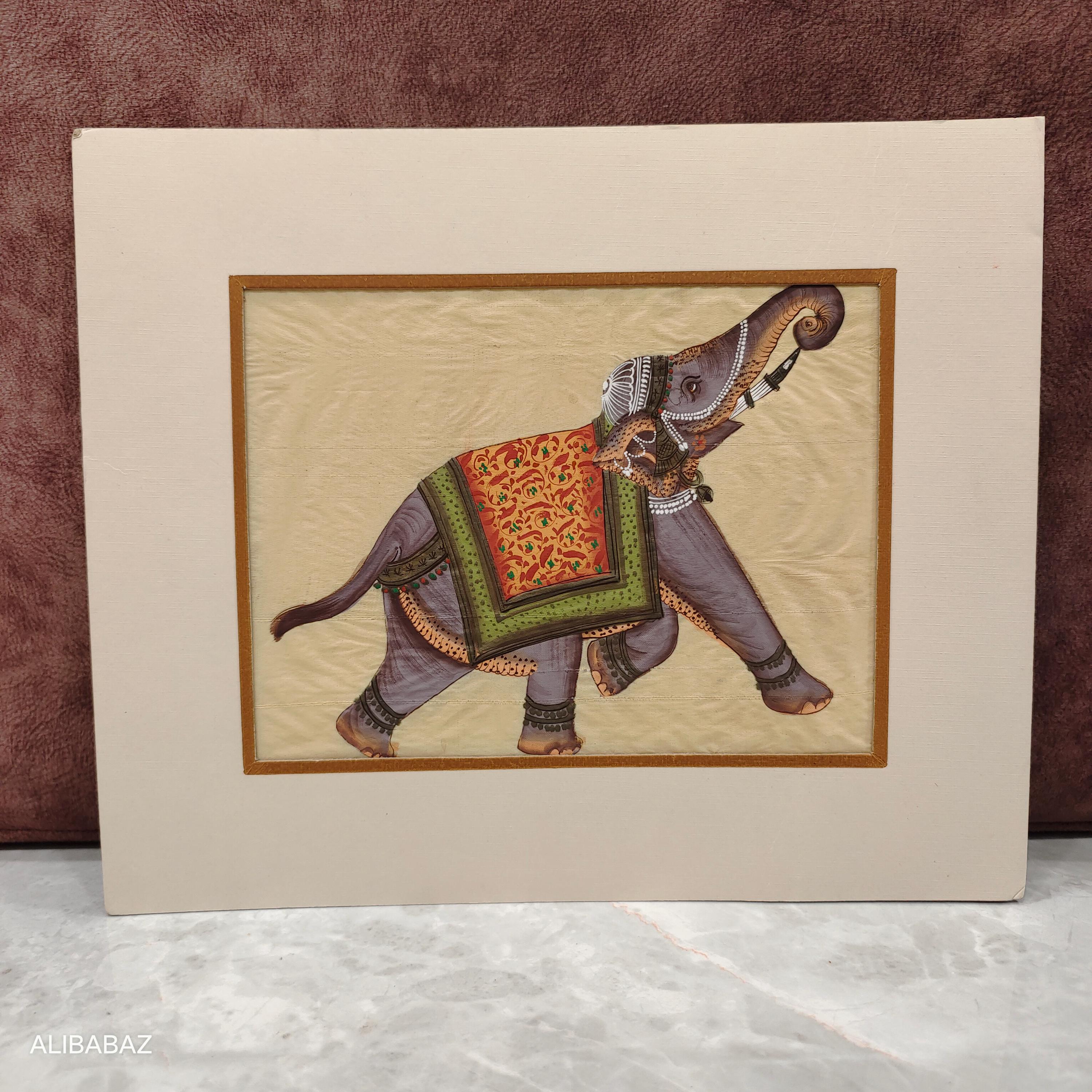 Peinture Miniature Originale De Jodhpur : Éléphant équestre Maharani – Fait Main, Inde