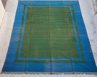 Dhurrie de tela plana india / Obra de arte decorativa de suelo de palacio vintage