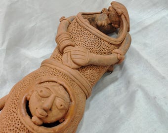Vintage Handmade Figure Artifact | Terracotta Tribal Couple Decorative Artwork