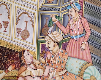 古紙に描かれたムガル帝国宮廷風景画、インドの細密画 - Etsy 日本