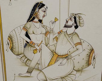 Mughal Couple Painting: Vintage Indian Miniature Art - Etsy