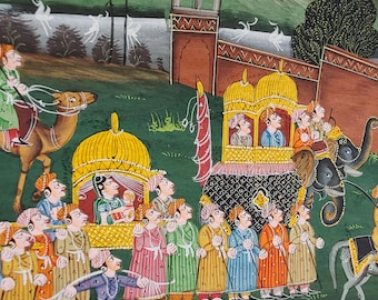 Vintage Miniature Painting, Indian Mughal Rajput Wall Decor