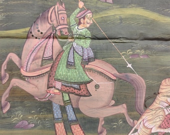 Vintage Mughal Painting On Silk | Rajput Shikar Wall Art