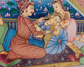 Vintage Indian Miniature Painting | Rajasthani Mughal Wall Decor