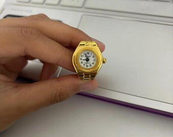 Vintage Style Gold Finger Watch Ring | Adjustable Band