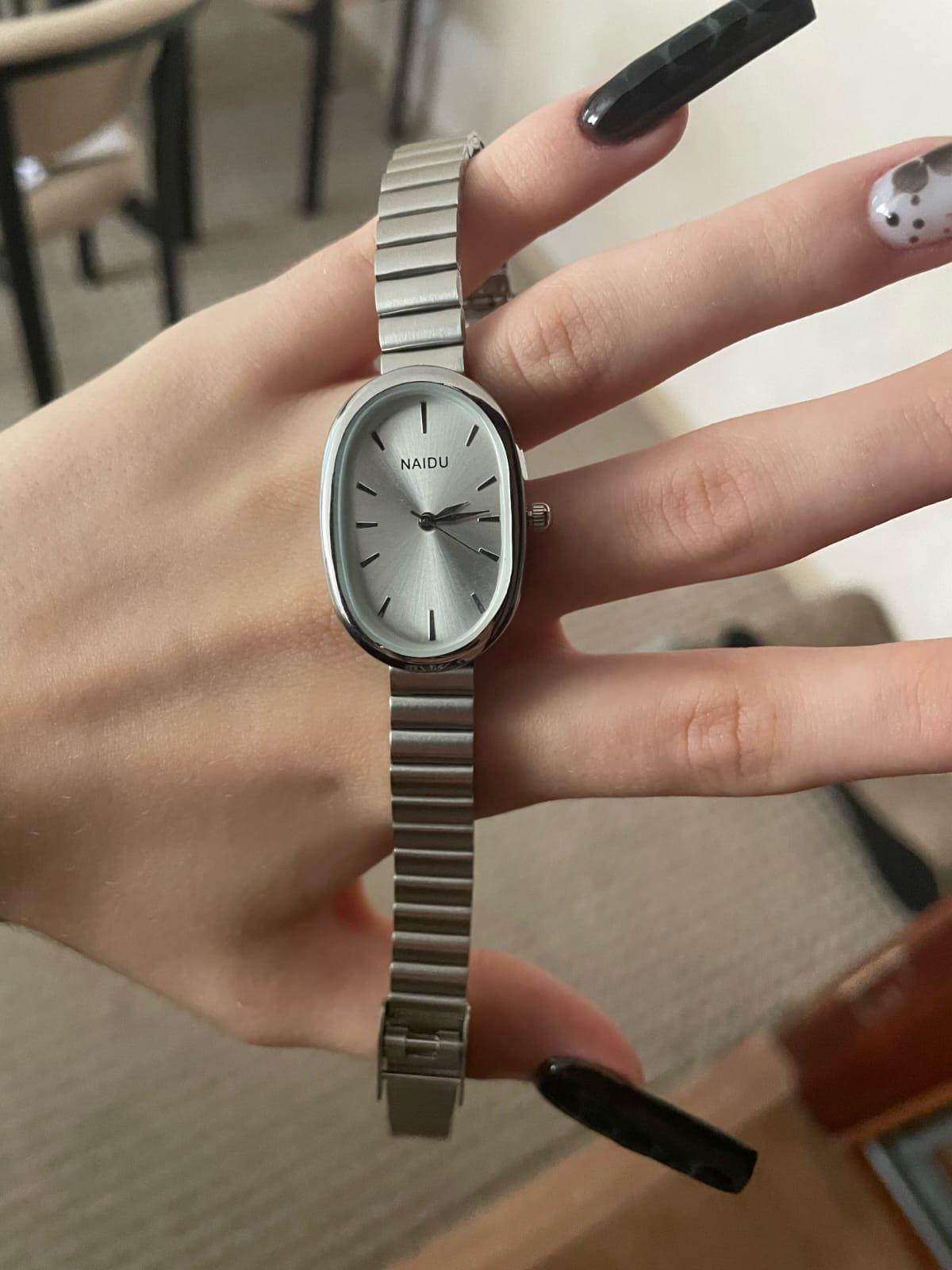 Minimalist Silver Oval Watch | Stainless Steel, Dainty Wristwatch 