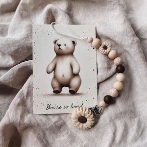 Personalized gift for birth / pacifier chain with name / pacifier holder handmade from wooden beads and silicone beads