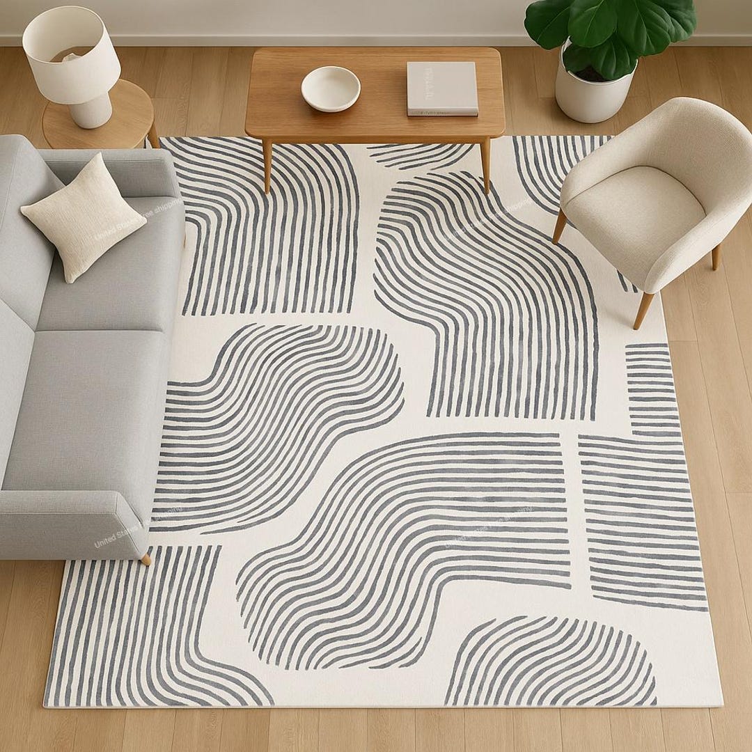 Hand Tufted Wool Rug | Black and White Abstract Geometric Design - Etsy
