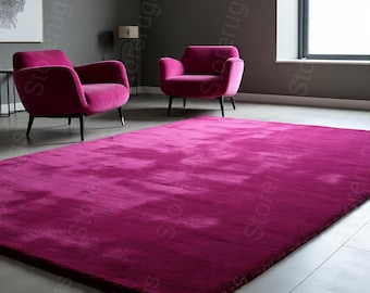 Magenta Wool Area Rug: Handmade Solid Color, Modern Style