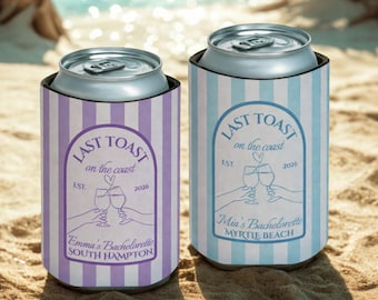 Custom Last Tast On The Coast Koozies, Personalized Bachelorette Koozies, Girls Trip Can Coolers, Bridal Weekend Drink Holder