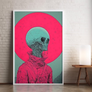Dystopian Cyberpunk Decor – Futuristic Skull Wall Art (Digital Download)