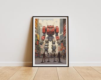 Futuristic Mecha Robot Poster: Cyberpunk Sci-Fi Anime Art (Digital Download)