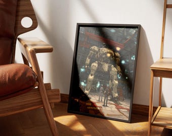 Industrial Mecha Assembly – Futuristic Robot Factory Wall Art Digital Poster Print (Digital Download)