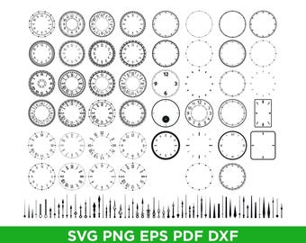 Clock face SVG bundle. Laser cut dxf, png, pdf, eps vector clipart