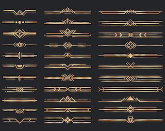 Art Deco Gold Text Dividers: Geometric Borders Clipart (SVG, PNG, PDF)