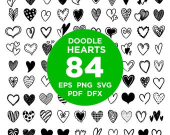Doodle Hearts Clipart Set: Hand-Drawn Valentine's Day Designs (Digital Download)