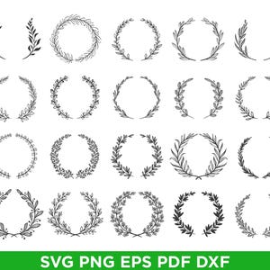 Hochzeitskranz Floral SVG Vektor Clipart, Lorbeerzweig, Auszeichnung oder Jubiläum Eiche für Laserschnitt für Cricut, png eps dxf pdf
