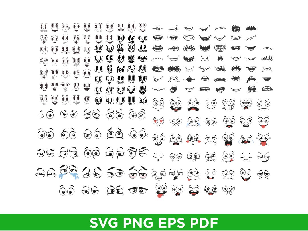 Cartoon Emotion Faces SVG Bundle, Kawaii Face 100+ Png, Cute Funny ...