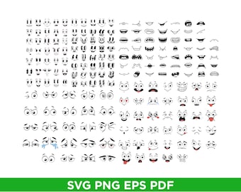 Lot de visages de dessin animé kawaii : cliparts Emoji drôles (téléchargement numérique)