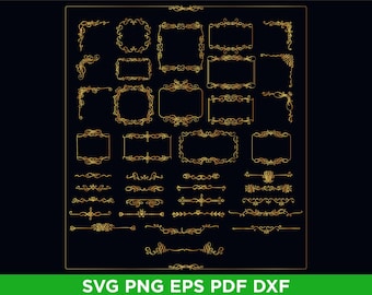 Vektorpaket med dekorativa blommönster: gyllene kanter, ramar, virvlar, avdelare (svg png eps pdf dxf)