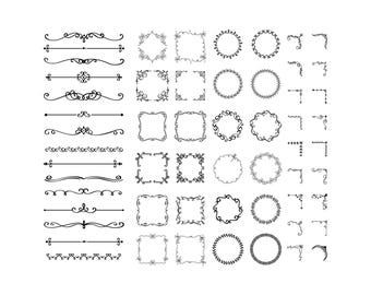 Ornamental Flourish SVG Bundle dxf Vintage Frames, Borders, Dividers