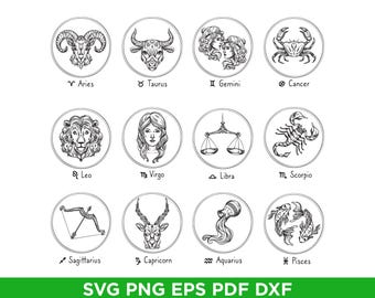 Zodiac Sign SVG Bundle, Astrology Constellation Clipart (png, eps, pdf, dxf)
