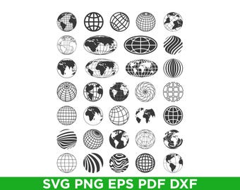 Ensemble d'icônes vectorielles globe, graphiques de carte de la Terre (svg, png, eps, pdf, dxf)