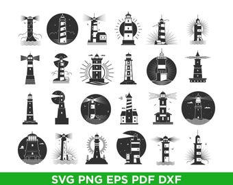 Lighthouse Silhouette SVG Bundle: Nautical Clipart (Digital Files)