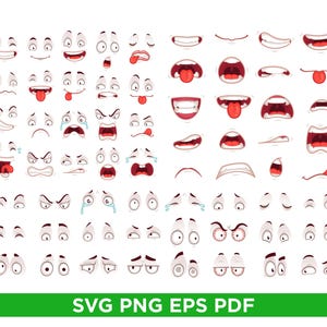 Tecknade känslomässiga ansikten SVG-paket, rolig Kawaii-ansiktsskapare