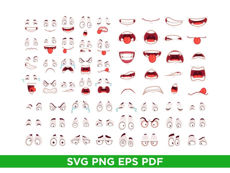 Cartoon Emotion Faces SVG Bundle, Funny Kawaii Face Maker - Etsy