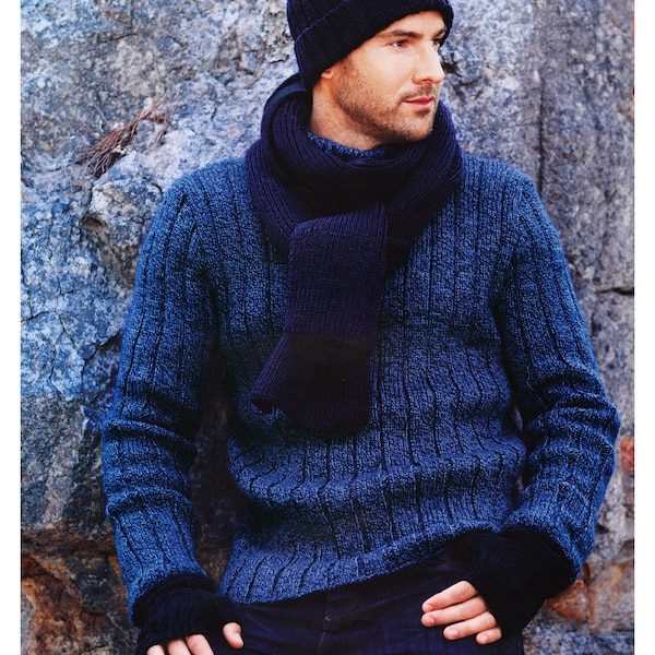 Roll neck sweater for men, knitting pattern, size S-XXL