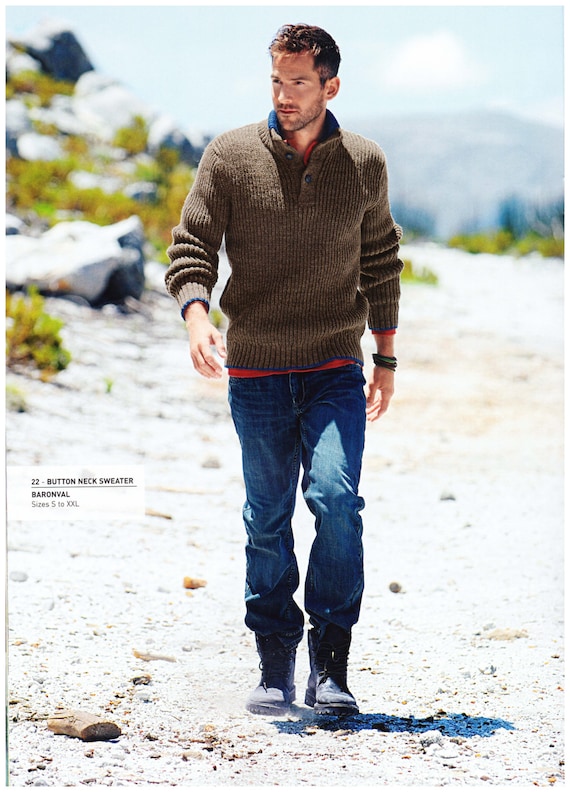 Mens button neck sweater online