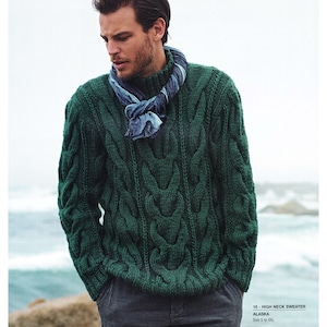 High neck sweater for men, knitting pattern, size S-XXL